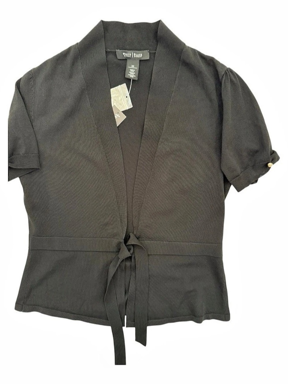 White House Black Market Tie-Front Short Sleeve Cardigan Black XS
